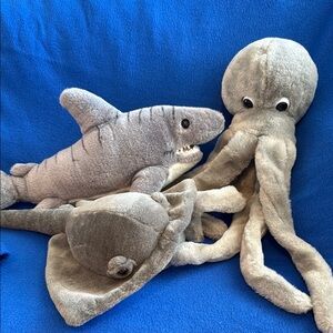 3-pack Ocean Animal Plush: octopus, stingray and shark